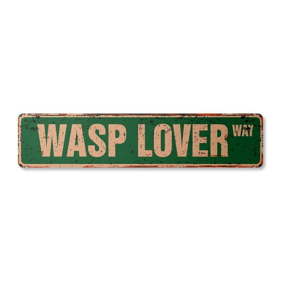 WASP LOVER Vintage Aluminum Street Sign stinger bee insect bug outdoors rustic metal tin | Indoor/Outdoor |  18" Wide