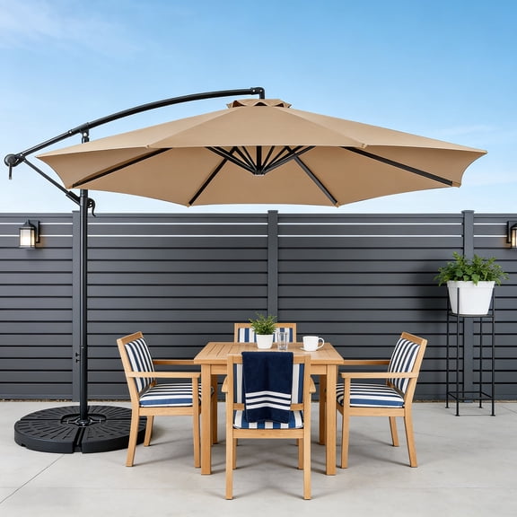 WASUHE 10 ft Offset Patio Umbrella With Base Included ,All-Weather UV Protection Cantilever Umbrella Suitable For Garden, Backyard and Beach, Khaki