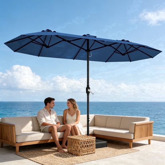 WLLJOY 15Ft Large Outdoor Double-Sided Rectangle Umbrella with Base-Mounted, Foldable And Portable Sunshade For Backyards, Beaches And Patio, Blue