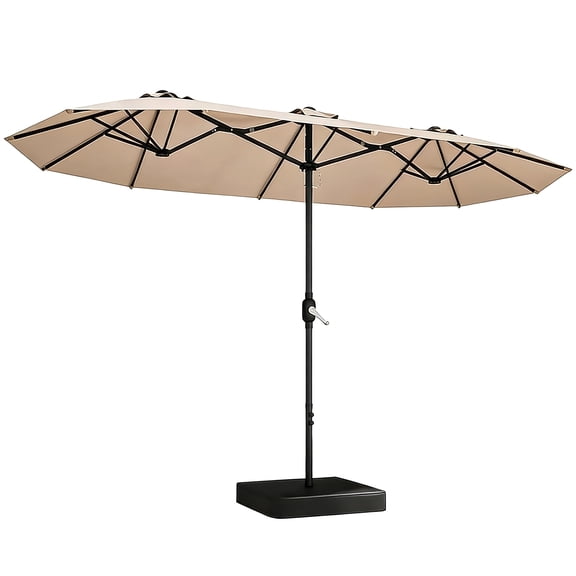 WASUHE 15Ft Patio Umbrella With Base-Mounted, Foldable And Portable Outdoor Sunshade For Backyards, Beaches And Gardens, Khaki