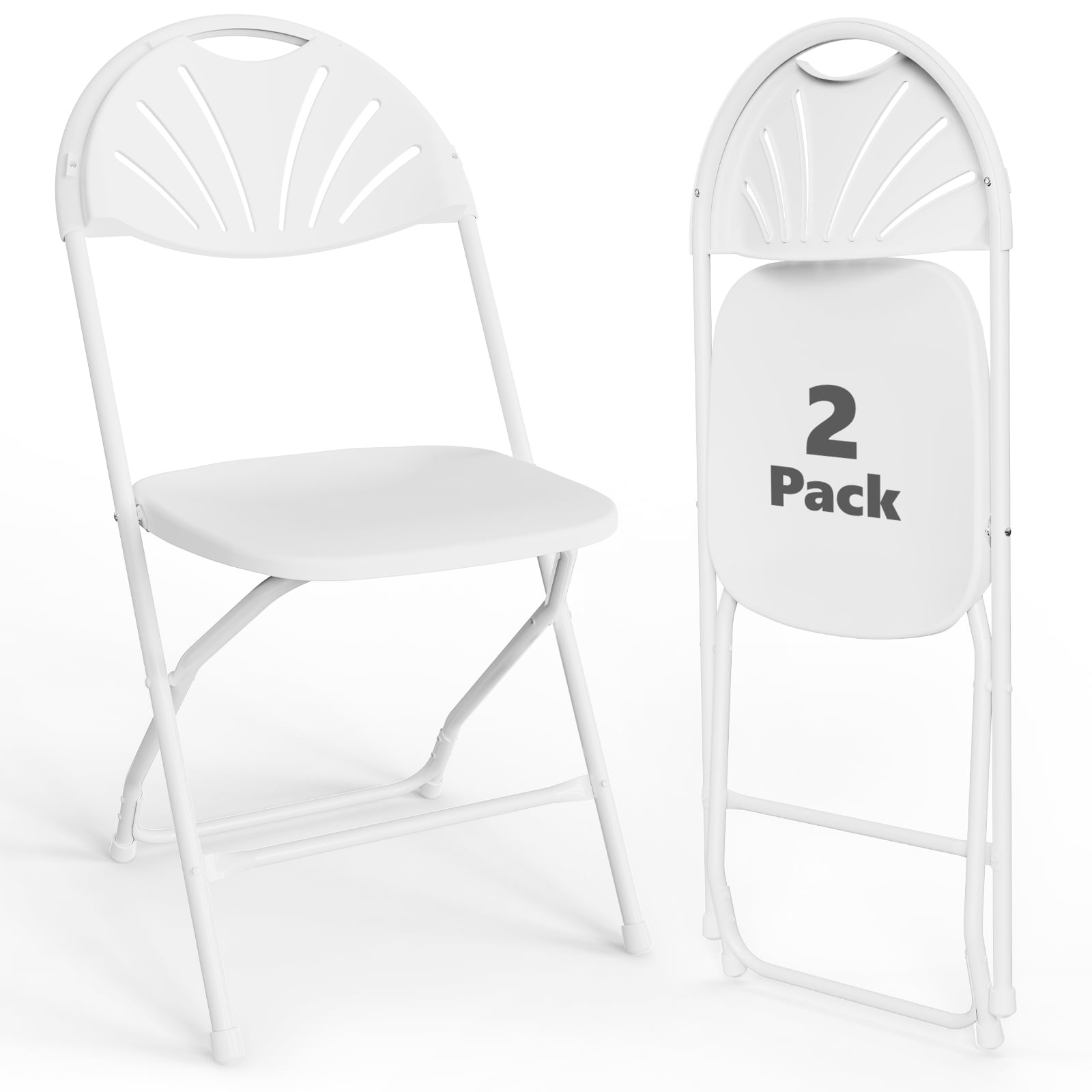 WASUHE 2 Pack Fan Back Folding Chairs, Stackable Plastic Folding Chairs with Reinforced Frame, Portable for Indoor Outdoor Party Wedding, Upgraded, White