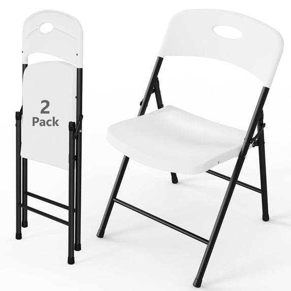 WASUHE 2 Pack Resin Folding Chair with Reinforced Metal Frame, Stackable for Indoor, Outdoor, Wedding, Party, Restaurant, White Premium