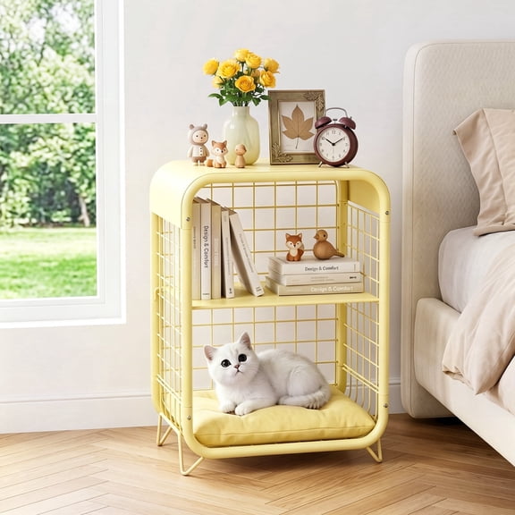 WASUHE 3 Tier Side Table, Metal End Table Small Nightstand with Adjustable Shelf for Bedroom Living Room Small Spaces Bedside, Yellow