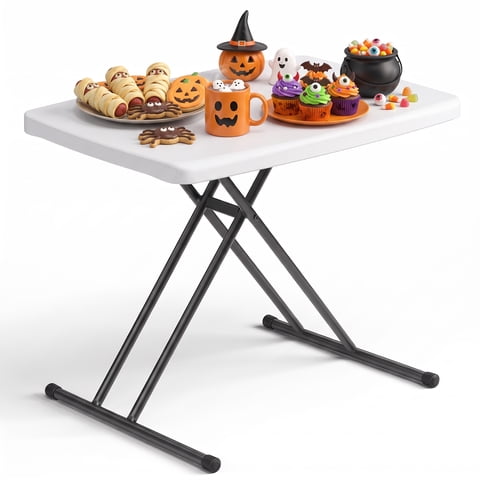 WASUHE 30" Small Folding Table, Height Adjustment Tv Tray Table, Practical Portable Tv Dinner Table for Eating, Sofa, Indoor/Outdoor, White