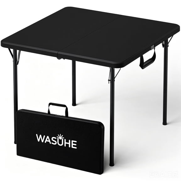 WASUHE 36" Square Folding Table with Handle, Portable Resin Folding Card Table for Dining, Game, Party, Picnic, Black