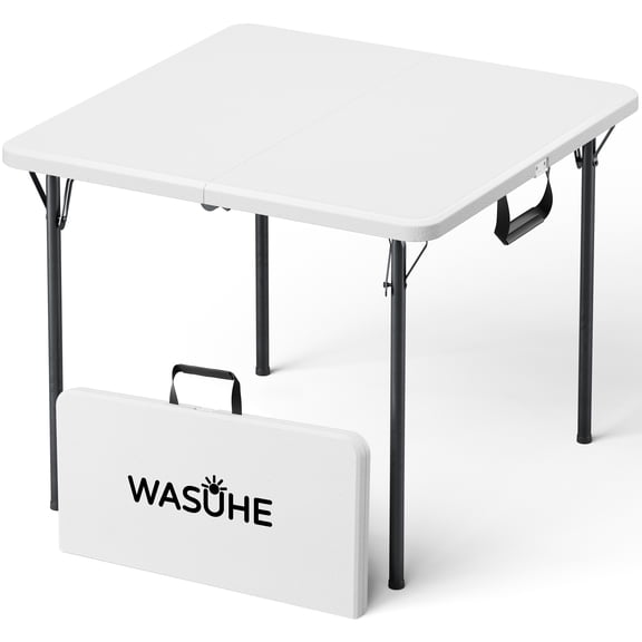 WASUHE 36" Square Folding Table with Handle, Portable Resin Folding Card Table for Dining, Game, Party, Picnic, White
