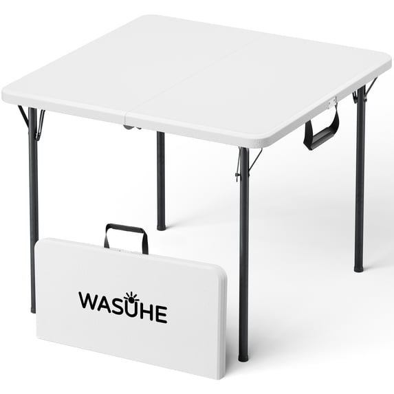 WASUHE 36" Square Folding Table with Handle, Portable Resin Folding Card Table for Dining, Game, Party, Picnic, White
