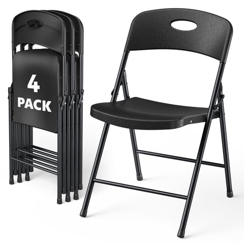 WASUHE 4 Pack Black Folding Chairs with Enhanced Iron Frame, Stackable Plastic Folding Chairs for Party, Wedding, Meeting Room, Weight Capacity 350 lbs