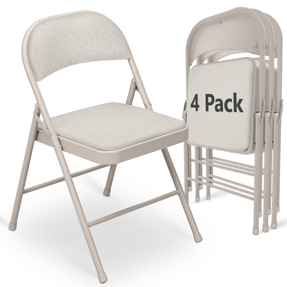 WASUHE 4 Pack Fabric Folding Chair with Padded Cushion, Portable Stackable Chairs Set with Metal Frame, for Home & Office, Wedding, Party, Events, Khaki