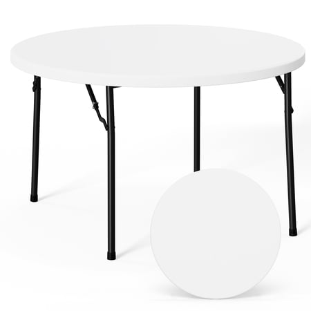 WASUHE 48" Round Folding Table, Portable Plastic Dining Card Table for Kitchen or Outdoor Party Wedding Event, Built in Handle & Metal Legs, White