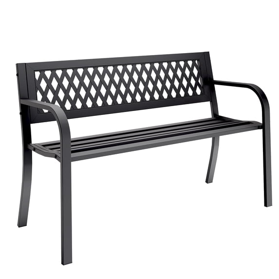 WASUHE 50" Outdoor Patio Bench for 2 Person - Heavy Duty Metal Frame, Weatherproof Garden Park Bench with Armrests, Easy 10-Min Assembly, Perfect for Front Porch Yard Deck (Black)