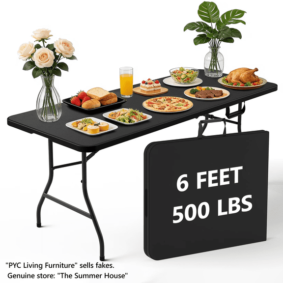 HaiNova 6ft Folding Table, Portable Camping Table with Handle, Durable and Anti-fouling Picnic Table Suitable for Party, Camping and Picnic, Black