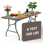 HaiNova 6ft Folding Table with Carry Handle, Stain Resistant Heavy Duty Foldable Table for Picnic, Party, Wedding, Khaki