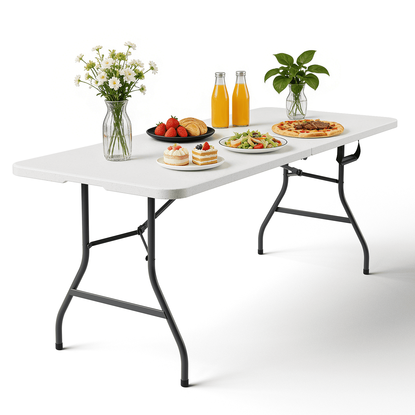 WASUHE 6ft Folding Table, Portable Camping Table with Handle, Durable and Anti-fouling Picnic Table Suitable for Party, Camping and Picnic, White