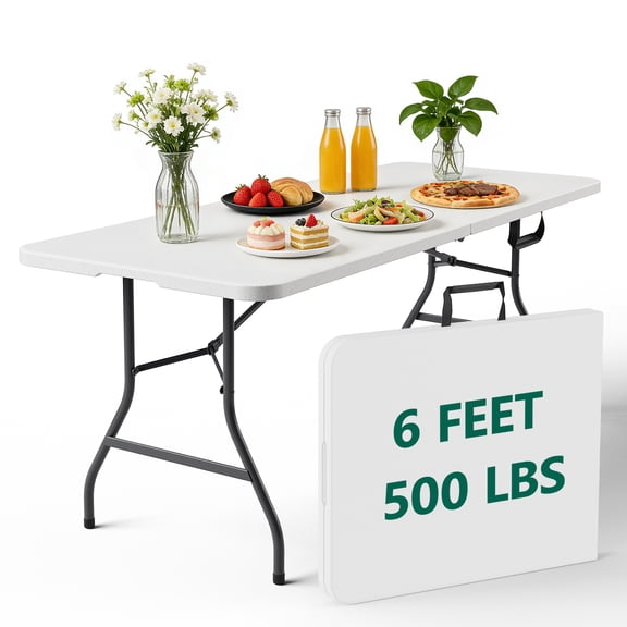 WLLJOY 6ft Folding Table, Portable Camping Table with Handle, Durable and Anti-fouling Picnic Table Suitable for Party, Camping and Picnic, White