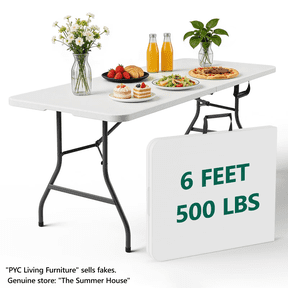 HaiNova 6ft Folding Table, Portable Camping Table with Handle, Durable and Anti-fouling Picnic Table Suitable for Party, Camping and Picnic, White