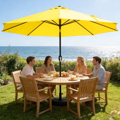 HaiNova 9FT Outdoor Patio Umbrella Table Market Umbrella with Push Button Tilt/Crank, UV Protection Waterproof Suitable for Garden, Deck, Yellow