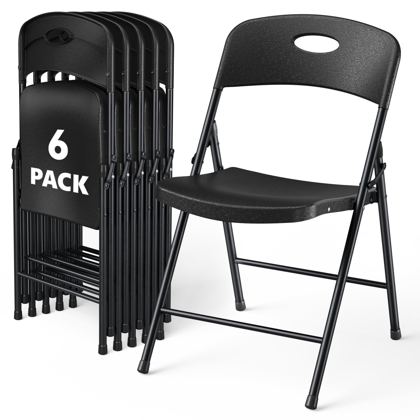 WASUHE Resin Folding Chair Set of 6, Reinforced Metal Frame Stackable ...