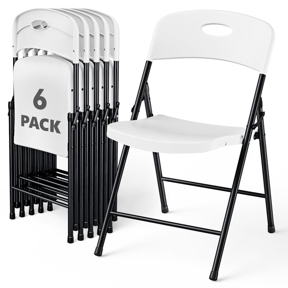 WASUHE Resin Folding Chair Set of 6, Reinforced Metal Frame Stackable Plastic Folding Chairs for Wedding, Party, Restaurant & Meeting Room, White Upgraded