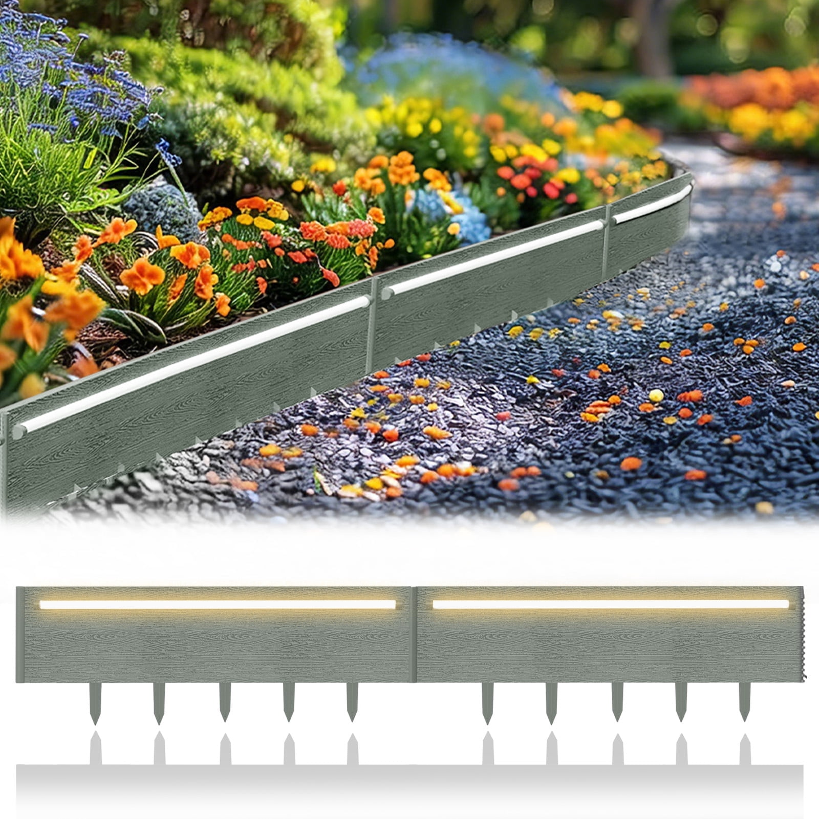 WATANIYA Dig-Free Garden Landscape Edging Border withh LED light,10 pack (Gray)
