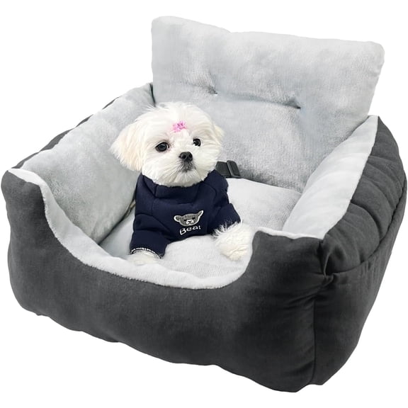 WATANIYA PET Dog Car Seat Plush and Portable Pet Booster Seat,Washable Pet Travel Carrier Bed, With Clip-on Safety Leash,Adjustable Straps for Pets up to 25lbs, Black