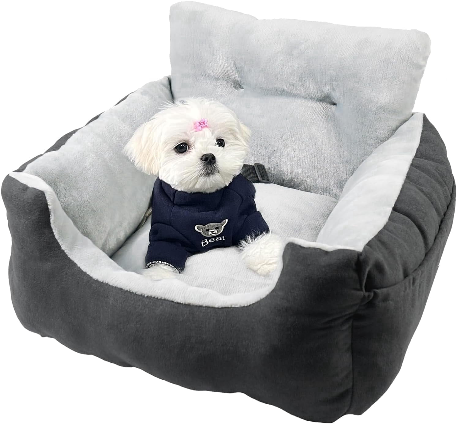 Wataniya Dog Car Seat Bed for Small Dogs, Portable Pet Booster Seat with Soft Cushion, Washable & Non-Slip, Grey