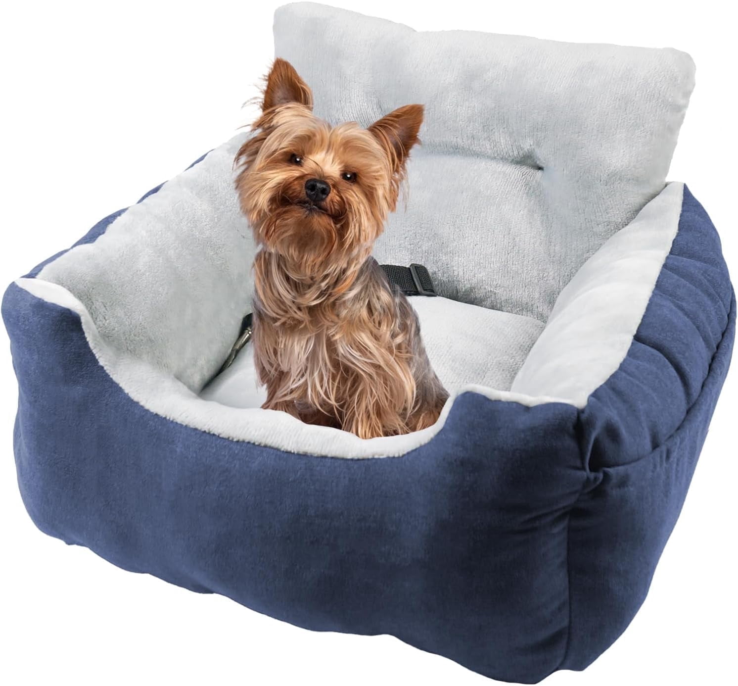 WATANIYA PET Dog Car Seat Plush and Portable Pet Booster Seat,Washable Pet Travel Carrier Bed, With Clip-on Safety Leash,Adjustable Straps for Pets up to 25lbs, Blue
