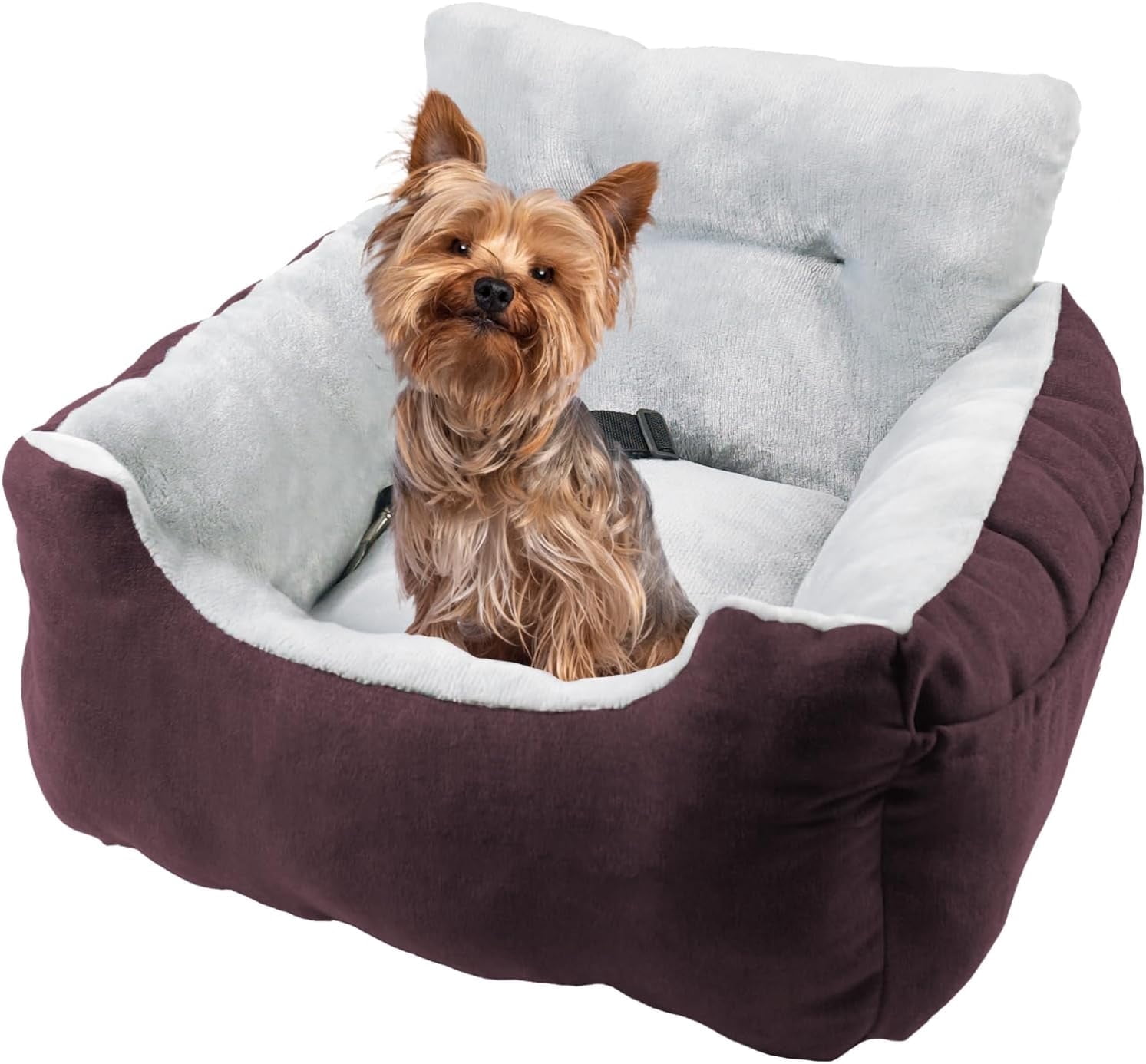 WATANIYA PET Dog Car Seat Plush and Portable Pet Booster Seat,Washable Pet Travel Carrier Bed, With Clip-on Safety Leash,Adjustable Straps for Pets up to 25lbs, Brown