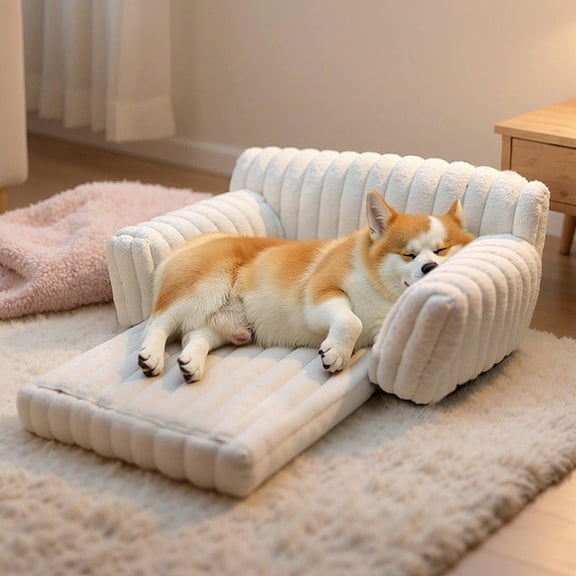 WATANIYA Sofa Couch Bed with Washable Cushion for Cosy Soft Small Dog and Cat,Cream White