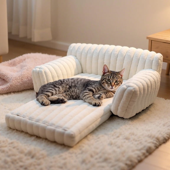 WATANIYA Sofa Couch Bed with Washable Cushion for Cosy Soft Small Dog and Cat,Cream White