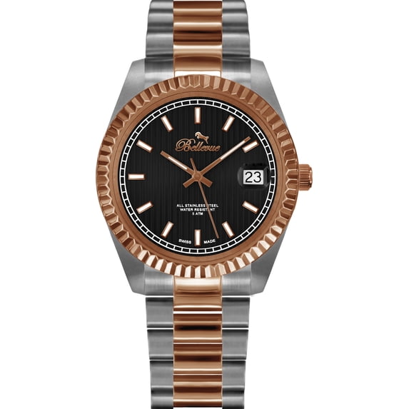 WATCH BELLEVUE STAINLESS STEEL BLACK GRAY WOMEN H.19