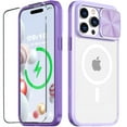 thumbnail image 1 of WATEFULL Compatible with iPhone 15 Pro Clear MagSafe Case with Slide Camera Cover Protector,[Action Button Access] [Strong Magnets][Anti Yellow] Shockproof Case with 1 Screen Protector(Purple), 1 of 9