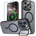 thumbnail image 1 of WATEFULL for iPhone 16 Pro MagSafe Case with Metal Camera Stand Ring Sturdy, Ultra Magnets Matte Translucent Slim Shockproof with 1 Screen 1 Camera Lens Protector for iPhone 16 Pro 6.3"(Black), 1 of 8