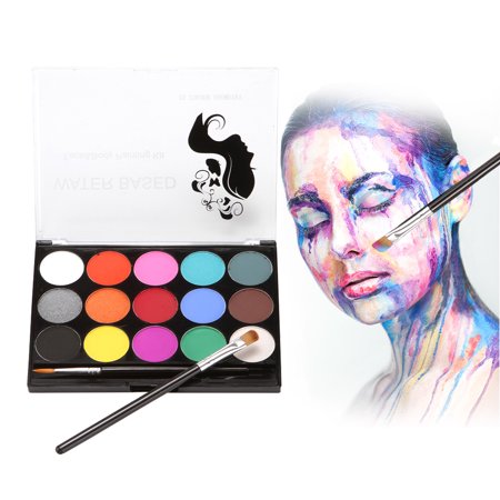 WATER BASED Face Paint Kit Professional Water Based Body Paint 15 Colors Washable Paints 2 Paintbrush