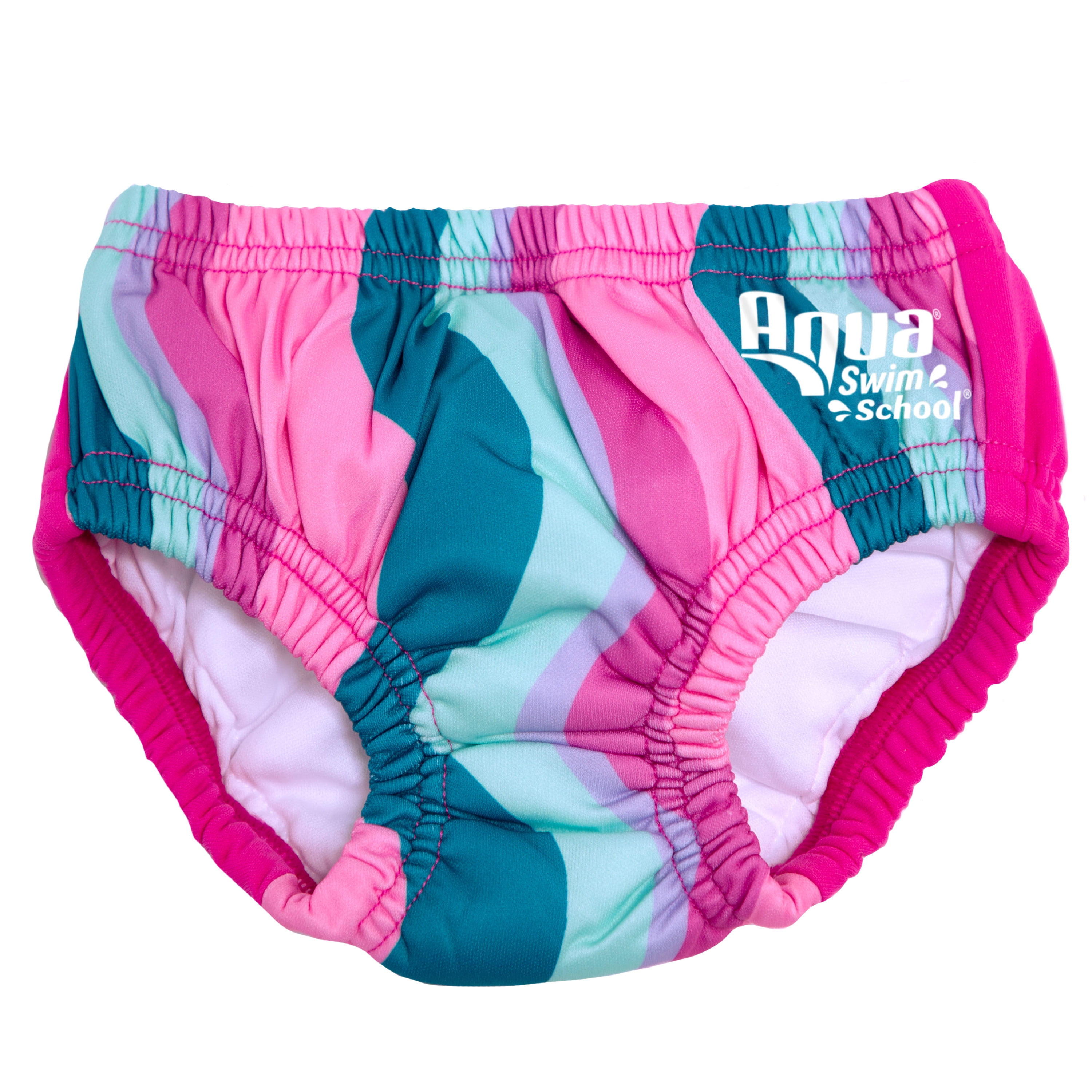 Aqua SwimSchool Reusable Polyester Swim Diaper for Infants 6-18 Months, 16-28 lbs, Pink Multicolor