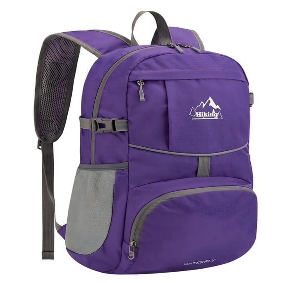WATERFLY Unisex 25L Small Foldable Packable Travel Hiking Nylon Backpacks Daypack,Pruple