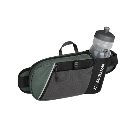 WATERFLY Unisex with Bottle Holder Walking Hiking Nylon Fanny Pack Waist Bag,Black Gray