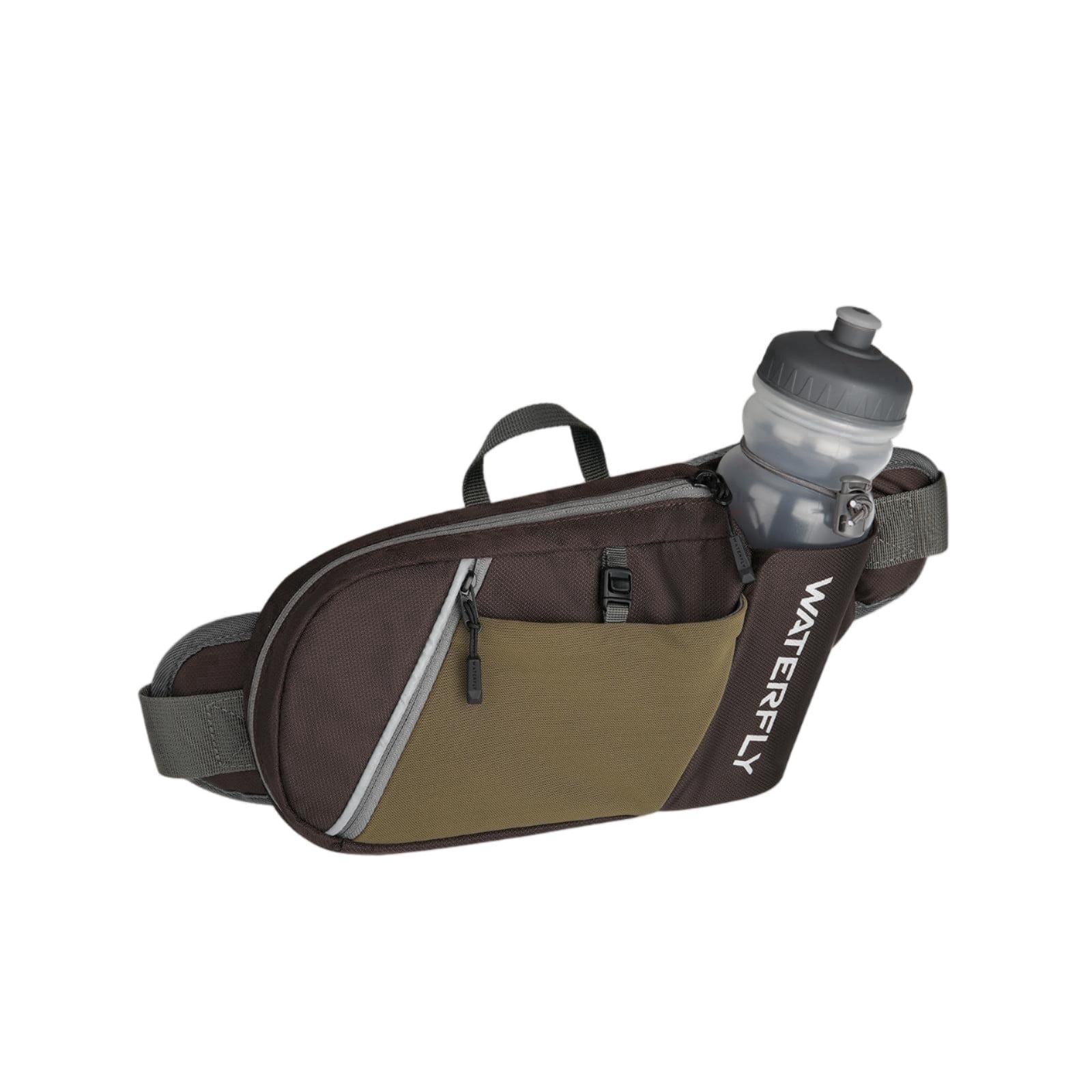 WATERFLY Unisex with Bottle Holder Running Walking Hiking Nylon Fanny Pack Waist Bag,Brown