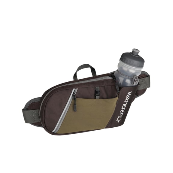 Waterfly Unisex 1.5L with Bottle Holder Walking Hiking Nylon Fanny Pack Waist Bag,Brown