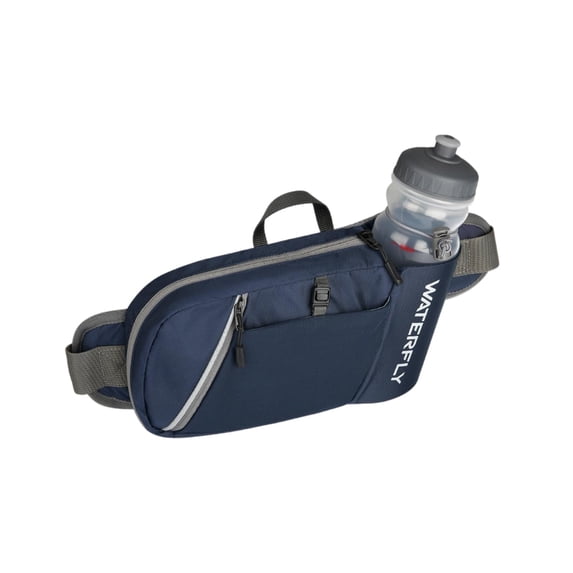 WATERFLY Unisex with Bottle Holder Walking Hiking Nylon Fanny Pack Waist Bag,Dark Blue