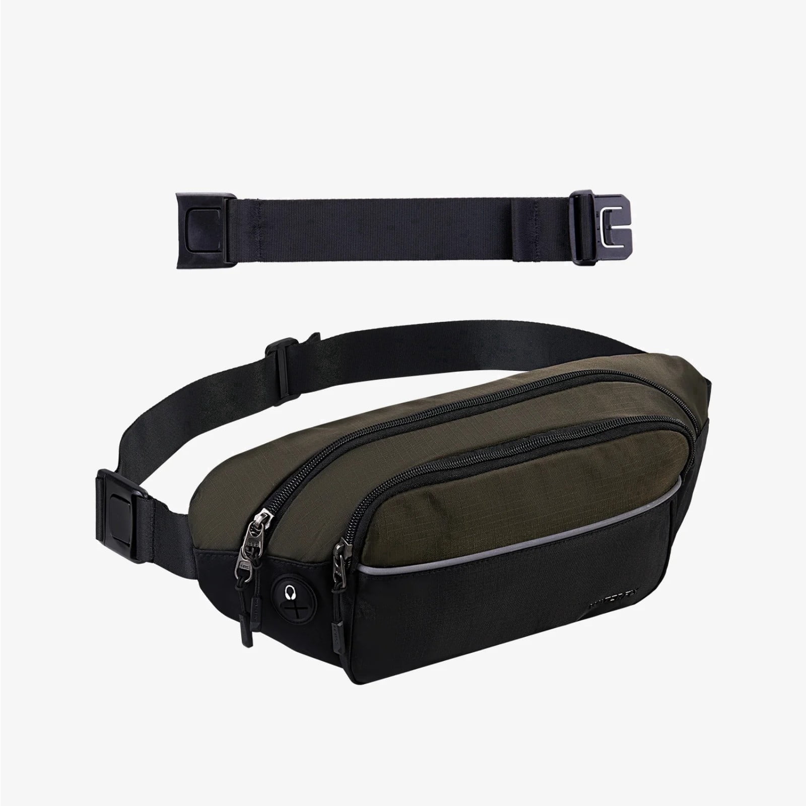 WATERFLY Unisex Hiking Walking Travel Nylon Fanny Pack Waist Bag,Black with Army Green