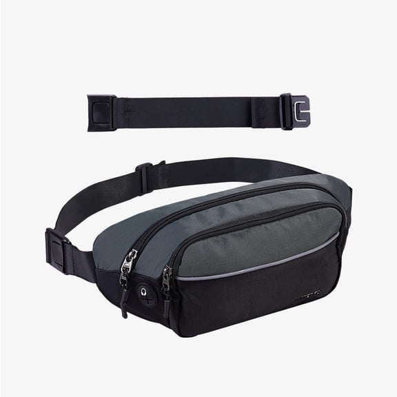 WATERFLY Unisex Hiking Walking Travel Nylon Fanny Pack Waist Bag,Black with Gray