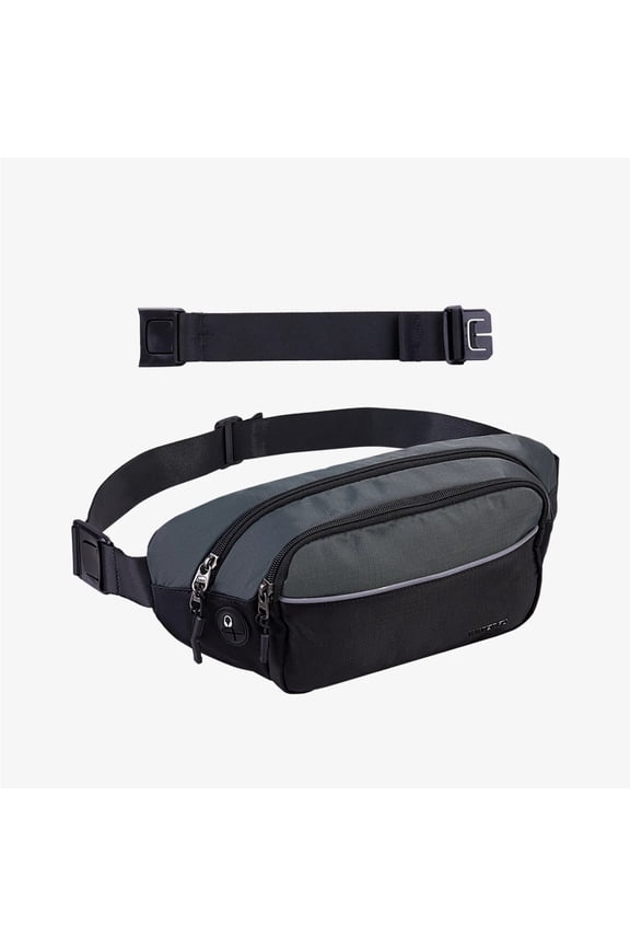 Unisex Hiking Walking Travel Nylon Fanny Pack Waist Bag,Black with Gray