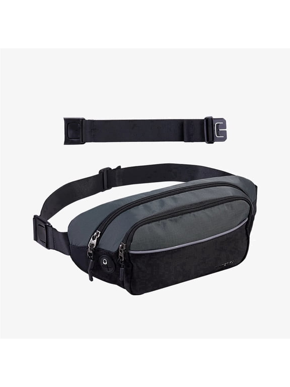 Unisex Hiking Walking Nylon Fanny Pack Waist Bag,Black with Gray