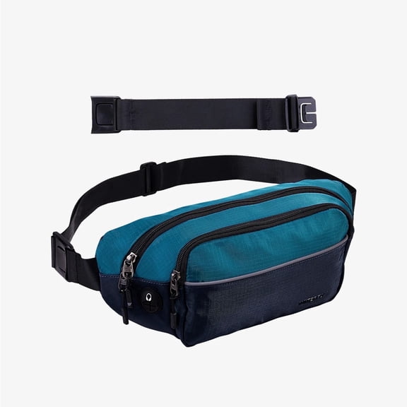 WATERFLY Unisex Hiking Walking Travel Nylon Fanny Pack Waist Bag,Dark Blue with Teal Blue