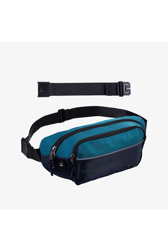 Unisex Hiking Walking Travel Nylon Fanny Pack Waist Bag,Dark Blue with Teal Blue