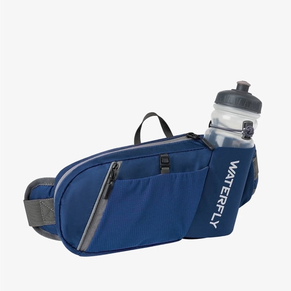 WATERFLY Unisex with Bottle Holder Running Walking Hiking Nylon Fanny Pack Waist Bag,,Blue
