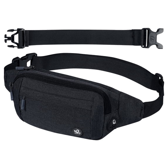 WATERFLY Unisex Lightweight Running Hiking Jogging Nylon Fanny Pack Waist Bag-Black