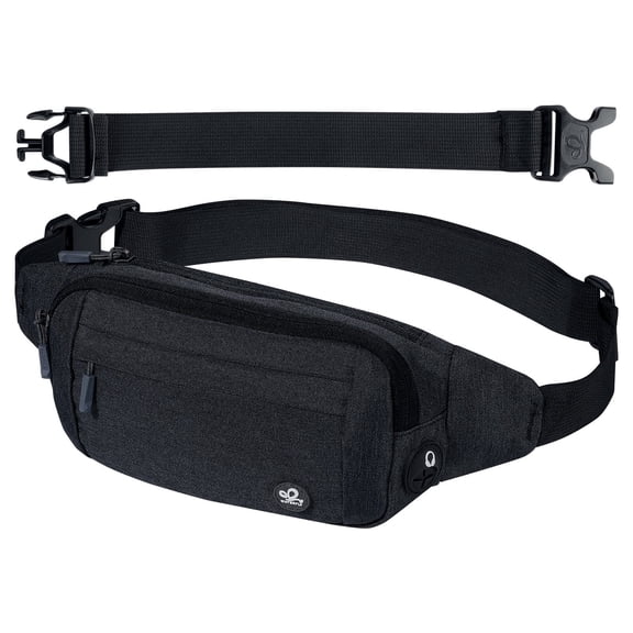WATERFLY Unisex Lightweight Running Hiking Jogging Nylon Fanny Pack Waist Bag-Black