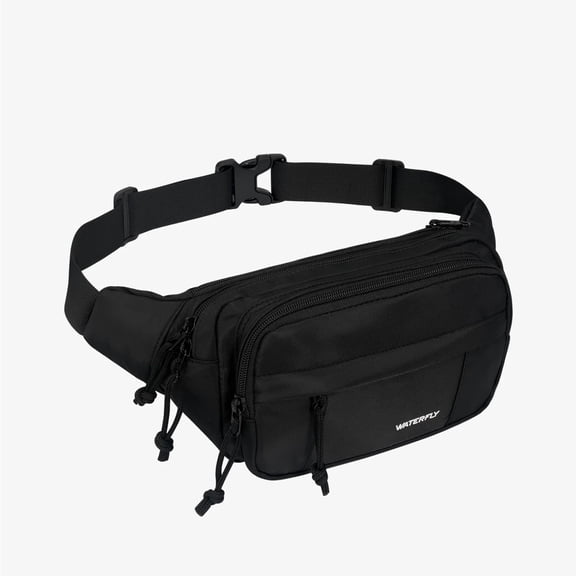 WATERFLY Unisex Large Capacity Running Walking Travel Nylon Fanny Pack Waist Bag,Black